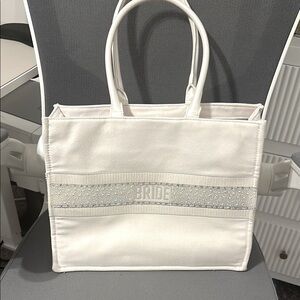 Classic White/Cream Betsey Johnson BRIDE tote bag Design and Dual Handles